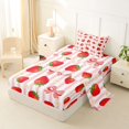 thumbnail image 2 of spefrowx Kawaii Strawberry Bow Print Twin Sheets for Girls, Pink Stripe Floral Bedding, 3 Pieces, 1 Flat Sheet, 1 Fitted Sheet and 1 Pillowcase, 2 of 6