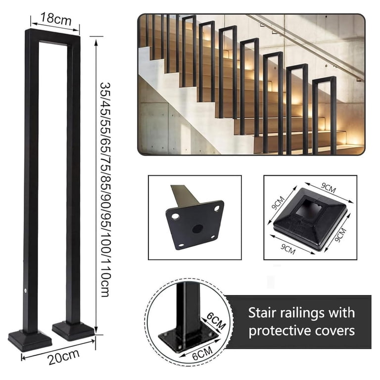 12FT Black Iron Stair Railing – Industrial Style, Indoor, 500 Lb Weight Capacity