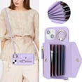 thumbnail image 2 of for iPhone 13 Case Wallet with Strap for Women - Crossbody Lanyard, Zipper Pocket, Credit Card Holder, Ring Stand - RFID Blocking Phone Wallet Case for iPhone 13 (6.1 inch,Purple), 2 of 18
