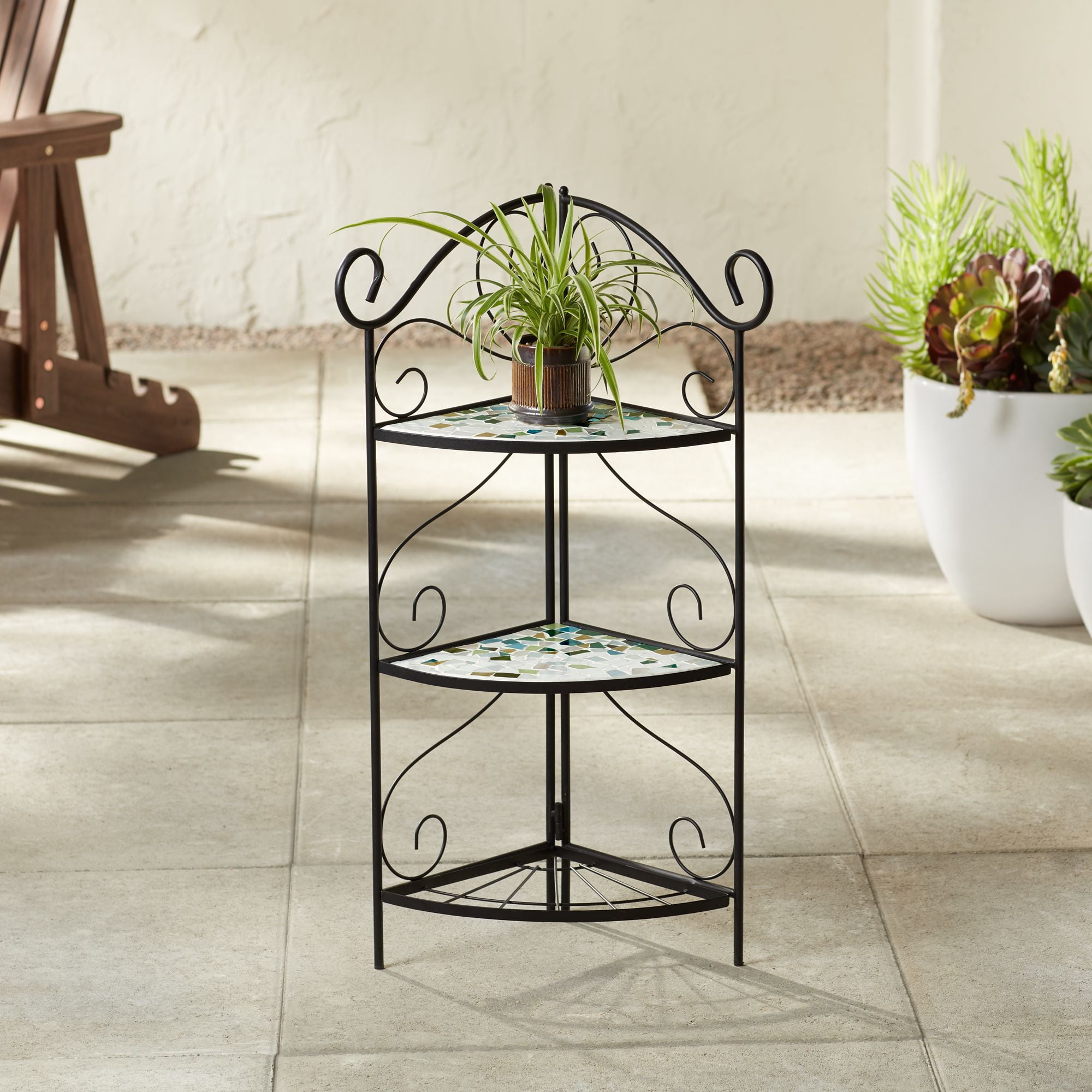 Teal Island Designs Aqua Mosaic 30&quot; High Black Iron Three