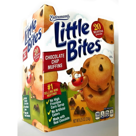 Entenmann's | Little Bites | Chocolate Chip Muffins | Delicious | Yummy | |Tasty | | 5 Pouches with 4 muffins each | | Total 20 Muffins | | 8.25 oz | (1 Box) |