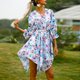 thumbnail image 2 of Vestido floral de mujer Irregular Media manga con cuello en V Cintura con cinturón Mini vestido info Abanopi Azul/XX-grande, 2 of 7