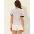 thumbnail image 4 of INSPIRE CHIC Blusa floral de manga corta con cuello anudado para mujer Púrpura S, 4 of 5