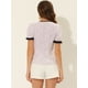 thumbnail image 4 of Blusa Floral de Manga Corta con Cuello Anudado Allegra K Púrpura XS, 4 of 5