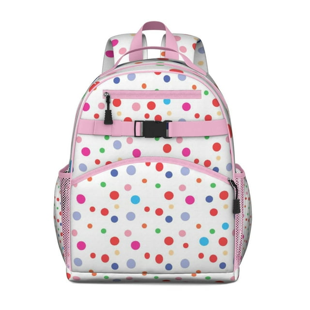 Sac à Dos Étudiant à Pois pour Étudiants Sac à Livres Rétro Motif à Pois Classique Design Coloré Léger Durable avec Sangle de Poitrine Rentrée des Classes