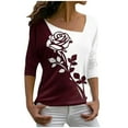 thumbnail image 1 of Pompotops Mode Femmes Décontracté Imprimé Col en V Manches Longues Ample Fleurs T-Shirt Blouse Hauts Liquidation, 1 of 6