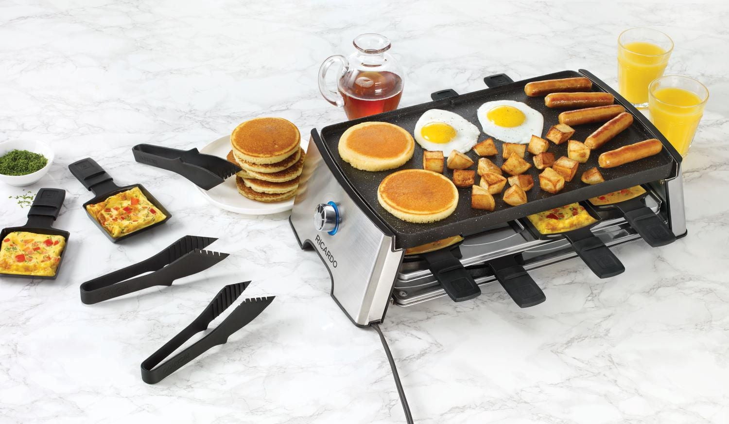 RICARDO Non-Stick Reversible Electric Raclette Set, 18 Pieces, 8 Persons, The Rock Cooking Surface, LED Temp Control, Easy Clean, 1500 Watts