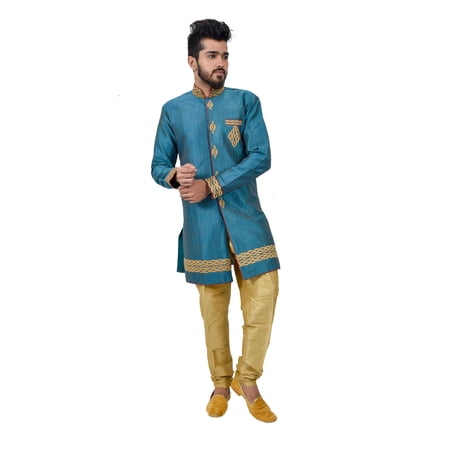 Tuquoise Blue  Indo western Ghiccha Silk Chudidaar main image 1