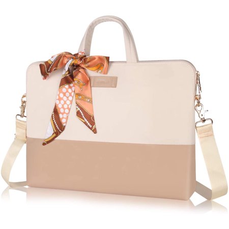 Kamlui Stylish PU leather Waterproof 15.6 Inch Laptop Bag for Women, Creamy-white