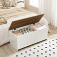 thumbnail image 2 of Storage Bench, 39.3" Retro Wooden Storage Chest, Wooden Storage Trunk, Toy Chest with Lift Top, Multifunctional Entryway Organizer, for Entryway, Living Room, White and Walnut WH141CW01, 2 of 9