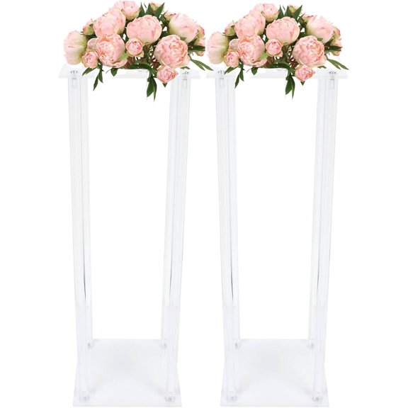2 Pcs Floor Vase Flower Vase Square Acrylic Flower Stand Clear Vases for Centerpieces Tabletop Display Rack for Home Party Wedding Decorations