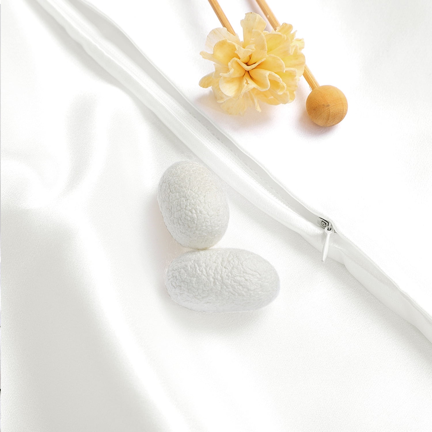 PiccoCasa Set of 2 Silk Pillowcase for Skin Both Sides 25 Momme Silk King White