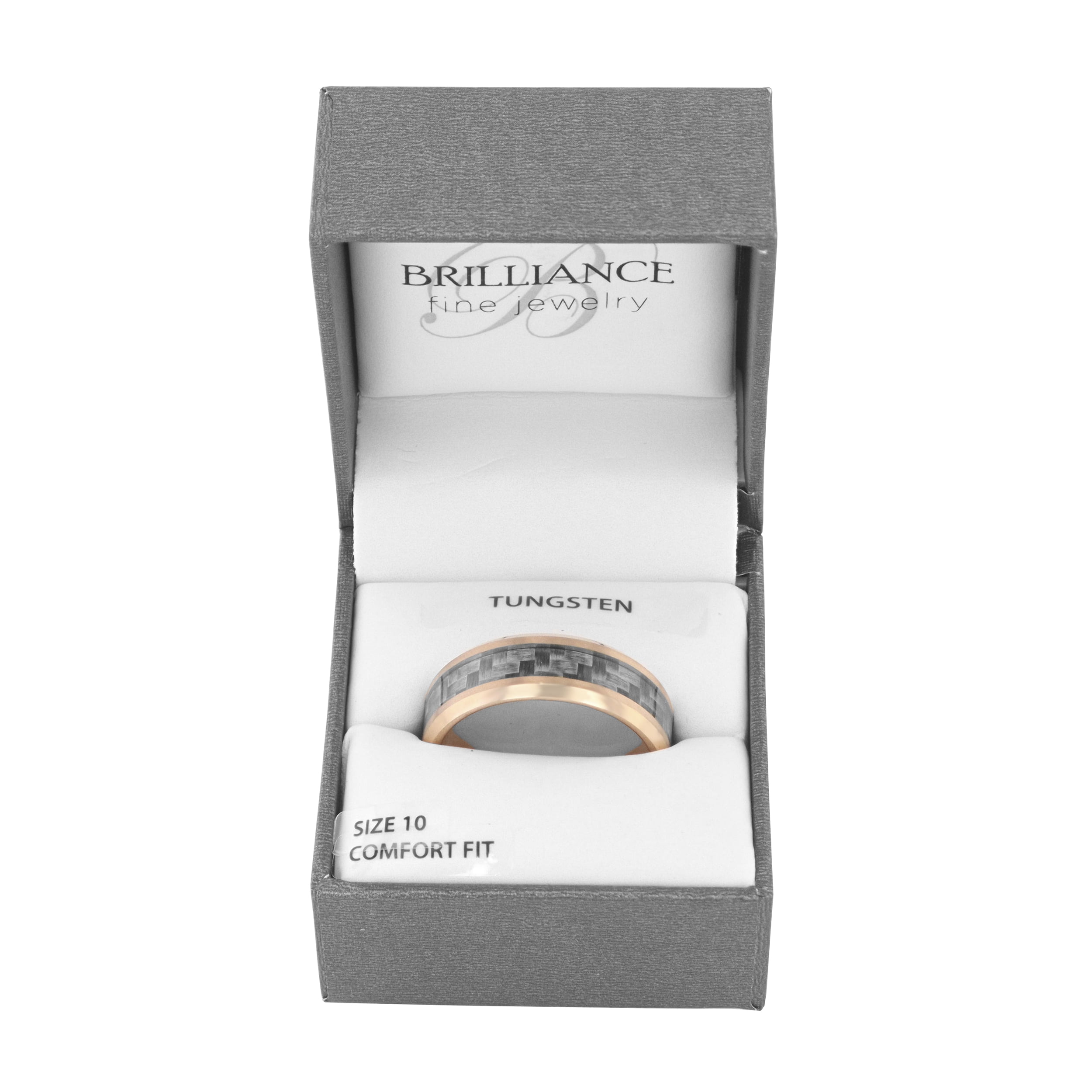 Men's Rose-Tone Tungsten with Carbon Fiber Inlay Beveled Wedding Ring - Wedding Band