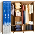 thumbnail image 3 of Freestanding Closet Organizer | Heavy Duty Garment Rack with 2 Hanging Rods & 6 Shelves | Blue Curtain for Dustproof | Wardrobe Clothing Rack for Bedroom/Living Room, 3 of 8