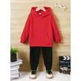 thumbnail image 3 of Kucnuzki 5T Little Boy Winter Outfits Pants Sets 6T Long Sleeve Casual Stylish Pure Color Hoodie Sweatshirt Elastic Pants 2PCS Set Red, 3 of 8