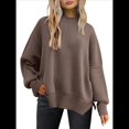 thumbnail image 1 of Suéteres de Murciélago Extragrandes para Mujer, Conjuntos de Otoño 2025, Suéteres de Cuello Redondo de Punto con Abertura Lateral, Tops de Moda. Marrón XL, 1 of 8