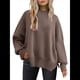 thumbnail image 1 of Suéteres de Murciélago Extragrandes para Mujer, Conjuntos de Otoño 2025, Suéteres de Cuello Redondo de Punto con Abertura Lateral, Tops de Moda. Marrón L, 1 of 8