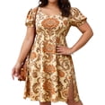 thumbnail image 3 of TaTaai Ladies Fashion Multi Color Round Neck Puff Sleeve Split Hem Boho Short Sleeve Dress Casual Lightweight Comfortable for Daily Summer Wear Gift, 3 of 7