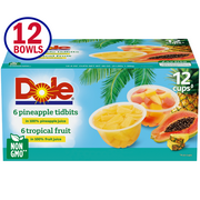 Dole Fruit Bowls Variety Pack Tropical Fruit and Pineapple Tidbits in 100% Fruit Juice, 4 Oz Bowls, 12 Cups of Fruit