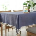thumbnail image 3 of Washable Tablecloth Solid Color Tassel Cotton Linen Fabric Table Cloth Dust-Proof Table Cover for Kitchen Dinning Buffet Tabletop Decoration (Square 55 x 55 Inch, Navy Blue), 3 of 7