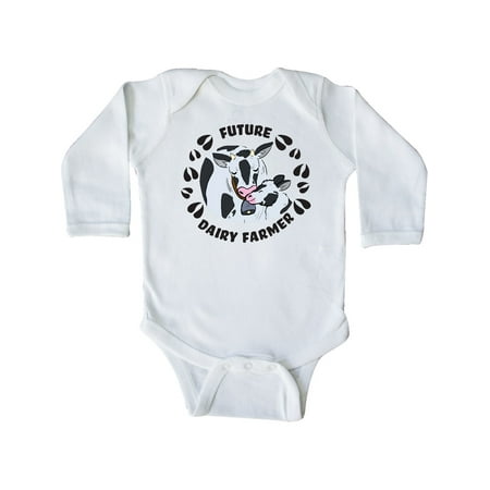 

Inktastic Future Dairy Farmer with cute Black and White Holstein Cows Gift Baby Boy or Baby Girl Long Sleeve Bodysuit