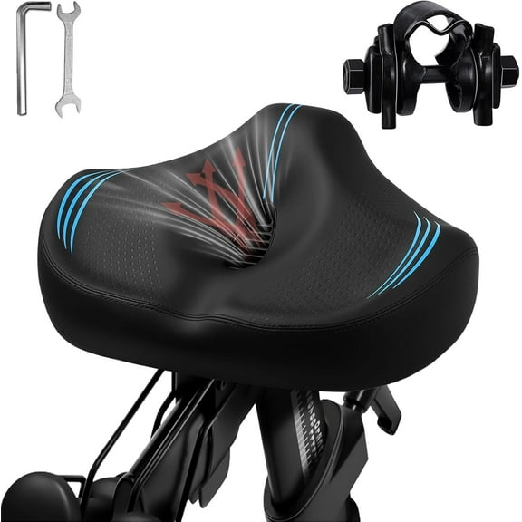 Upgrade Oversize Bike Seat for Men Women, Extra Wide Noseless Bicycle Seat Cushion, Waterproof Comfort Memory Foam Bike Saddle Fit for Peloton Bikes, Exercise Bike, EBikes, City Bike