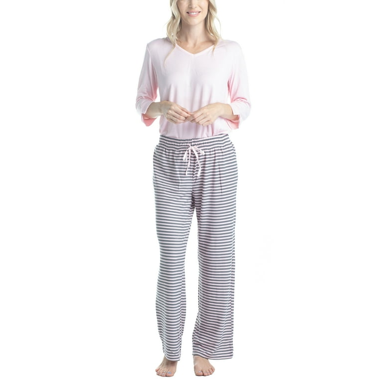 Hanes Women s Butter Knit 3 4 V Neck Sleep Top and Pajama Pant Lounge Sleep Set