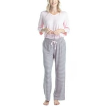 Hanes Women's Butter Knit 3/4 V-Neck Sleep Top and Pajama Pant Lounge & Sleep Set