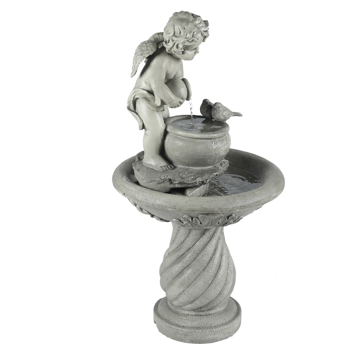 LuxenHome 34" Resin Cherub Angel Outdoor Water Fountain, Garden Water Feature Decor