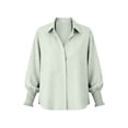 thumbnail image 3 of Women's Striped Button Up Shirts with Smocked Long Sleeve Lapel Collar Loose Fit Dressy Casual Trendy Blouses (XL, Mint Green), 3 of 6