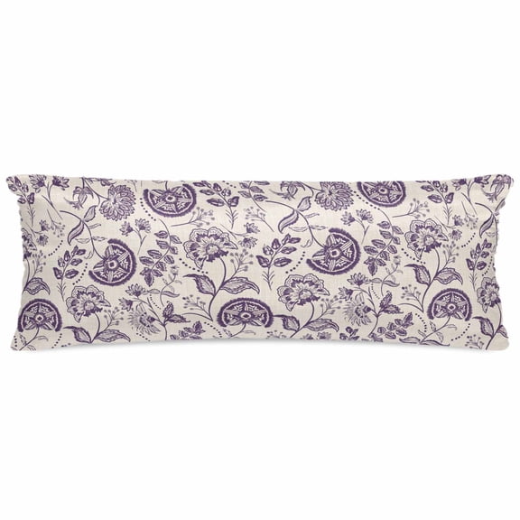 Purple Spring Floral Pillow Cases Body Size, Smooth Satin Pillowcase for Hair and Skin, Summer Botanical Farmhouse Decorative Cooling Bed Pillow Covers with Zipper, 20x54 Inches