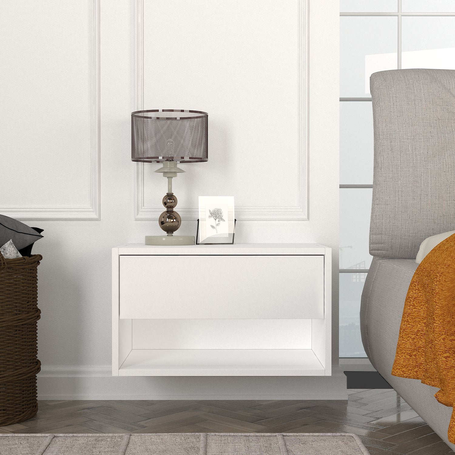 Sam 14 Tall Wall Shelf with Open Storage Easy Assembly Floating Shelf for Office Bathroom Kitchen Floating Bedside Table