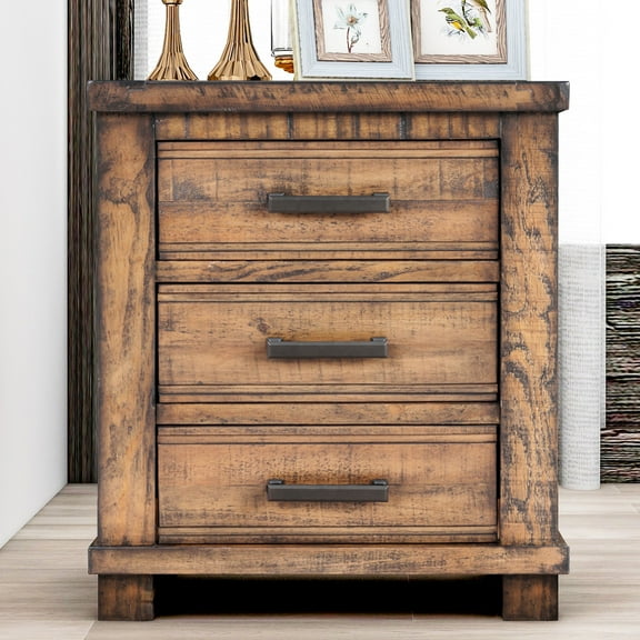Natural Reclaimed Solid Wood Nightstand With Three Drawer Slides And Rustic Charisma Pine Glides Character