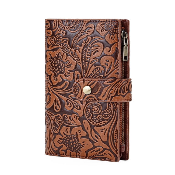 GOIACII Women's Wallet RFID Blocking Trifold Ladies Travel Wallet Purse with Coin Zipper Pocket Brown