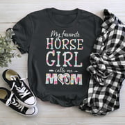 My Favorite Horse Girl Calls Me Mom Flower T-Shirt, Small, Black