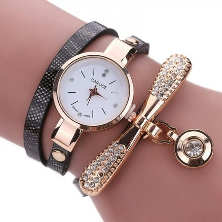 Clearance!Women Wristwatch Bangle Bracelet Set Casual Bracelet Watch Set Relogio Leather Rhinestone Analog Quartz Watch Clock Set