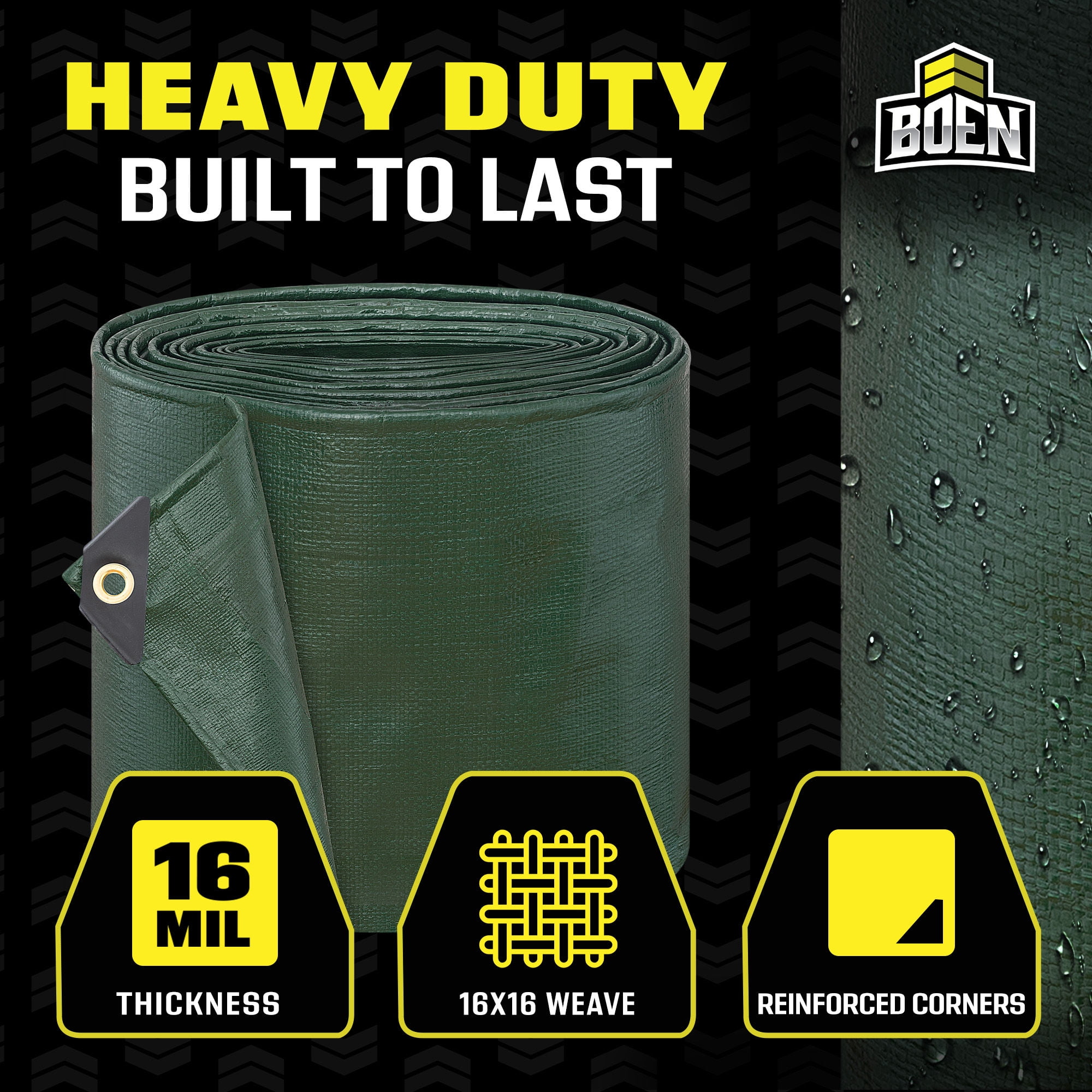 Ultra Heavy-Duty Tarp, 12 ft x 20 ft, 16 Mil Thick, Hunter Green