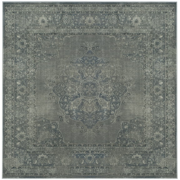 SAFAVIEH Vintage Lamont Bordered Area Rug, Light Blue/Light Grey, 6' x 6' Square