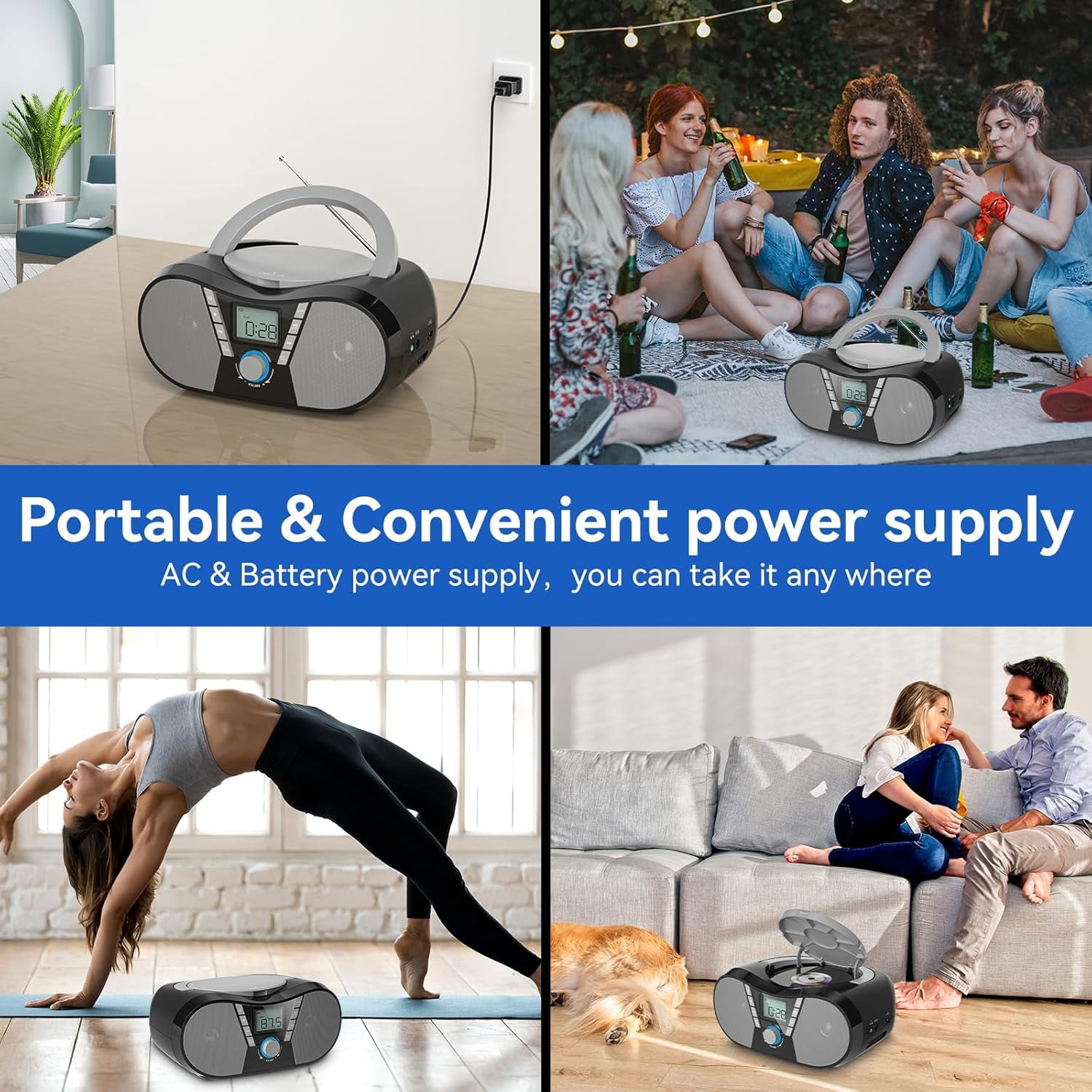 Gueray CD Player Boombox with Bluetooth Boombox FM Radio USB Port Portable CD Player Stereo Sound Speaker MP3 Playback 3.5mm AUX Input Headphone Jack LCD Display