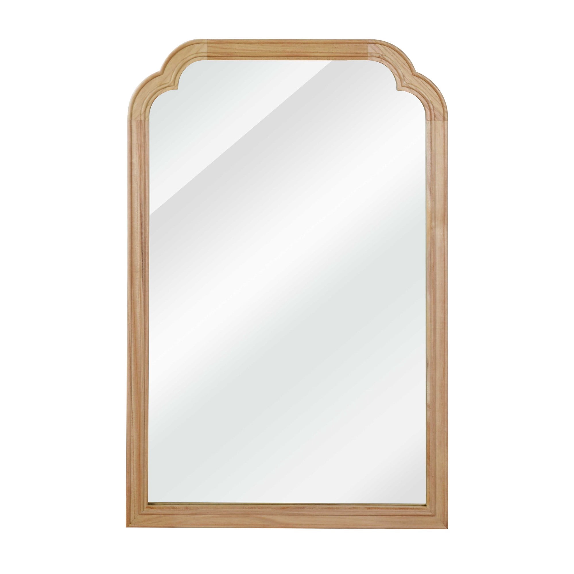 Leumius 20"x 30" Rounded Corner Mirror, Solid Wood Frame Decorative Mirror for Bedroom Bathroom Living Room Entryway Natural