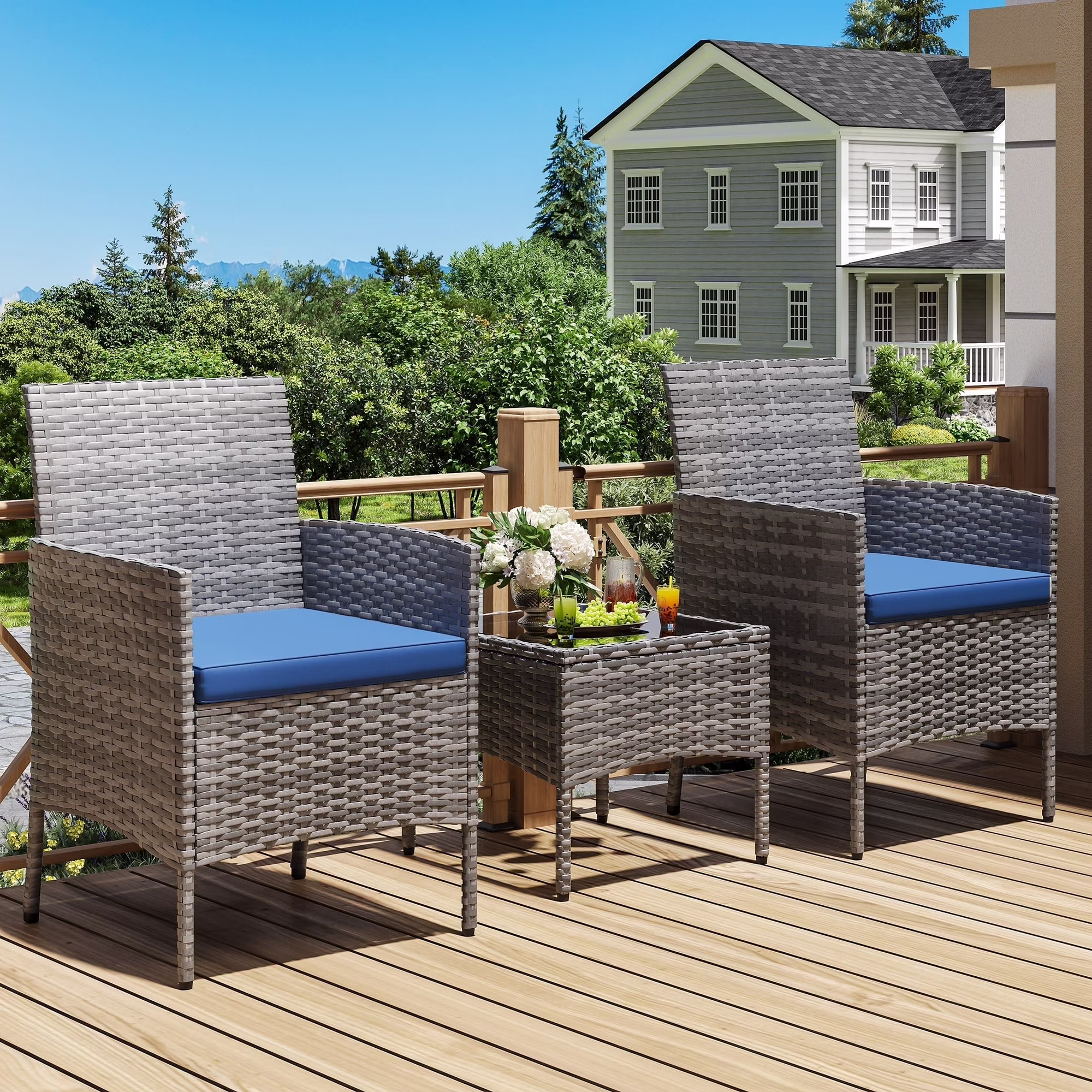 UDPATIO Furniture Set 3 Pieces Patio Rattan Wicker Chairs,Patio Porch Outdoor Furniture Set with Chairs,BU