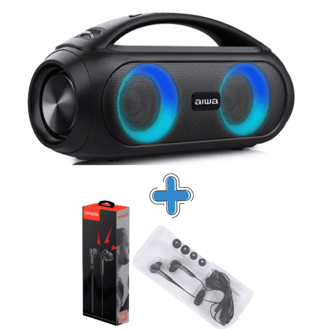 Bocina Portátil Bluetooth y luces + AUDIFONOS Aiwa combo AWS500BT