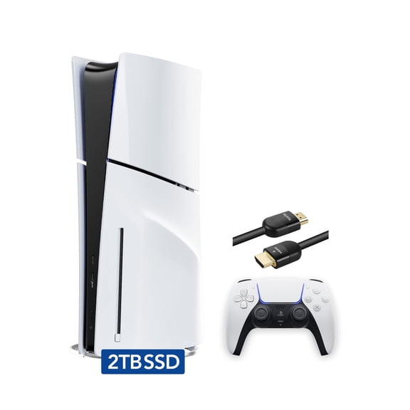 PlayStation 5 Slim Disc with 2TB SSD Storage, Wireless Dualsense Controller - PS5 Gaming System, White