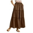 thumbnail image 2 of vigerkar Women's Flowy Flared Ruffle Boho Long Skirt Summer Maxi Skirt Trendy Going Out Outfits Brown, M, 2 of 7