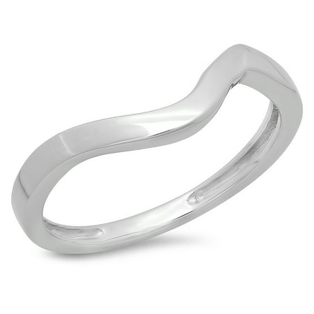 - 14K White Gold Ladies Anniversary Wedding Stackable Contour Band Guard Ring