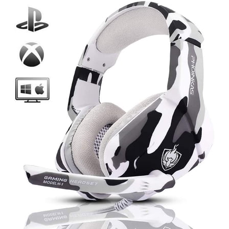 Gaming Headset for PS4, Xbox One, PC, Laptop, Mac, Nintendo Switch, 3.5MM PS4 Stereo Headset Over Ear Headphones with Noise-Cancelling Mic, Bass Surround - Camo