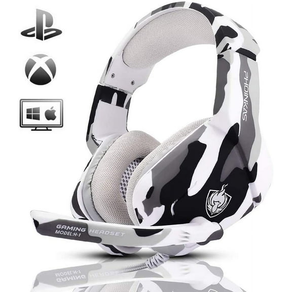 Gaming Headset for PS4, One, PC, Laptop, Mac, Nintendo Switch, 3.5MM PS4 Stereo Headset Over Ear Headphones with Noise-Cancelling Mic, Bass Surround - Camo