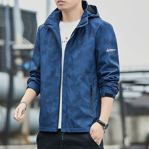 Zhuashum Men Winter Jackets Male Solid Color Hooded Windproof Zipper Cardigan Jacket Casual Sports Loose Jacket For Gentleman Durable Daily Life Men Clothes Blue 4Xl Walmart Business Supplies
