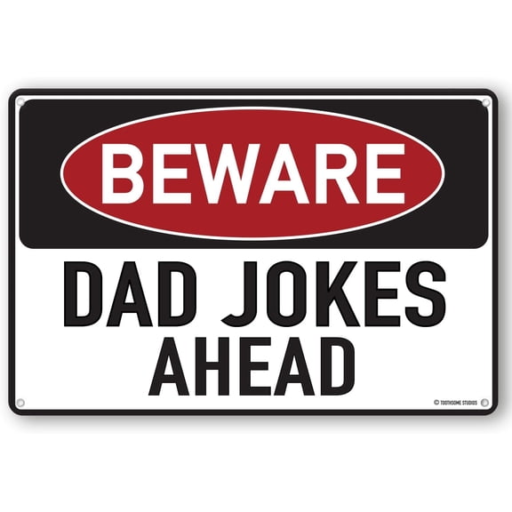 Beware Dad Jokes Ahead 12" x 8" Funny Tin Sign Father's Day Home Bar Man Cave Decor Wall Art