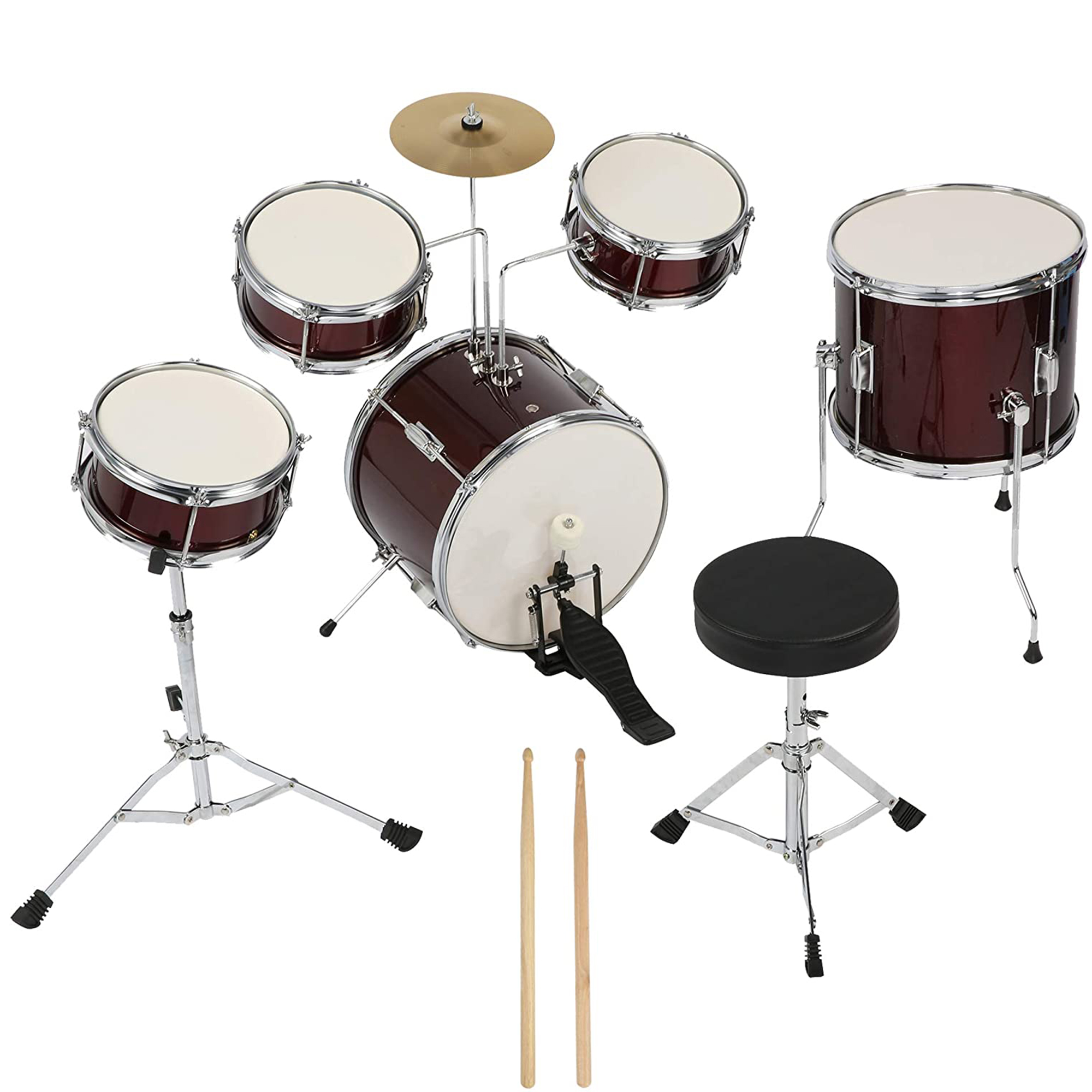 KARMAS PRODUCT Kids Drum Set 5-Piece Junior Musical Instrument Beginner Kit with 14" Bass, Adjustable Throne, Cymbals, Pedals, Drumsticks - image 1 of 7
